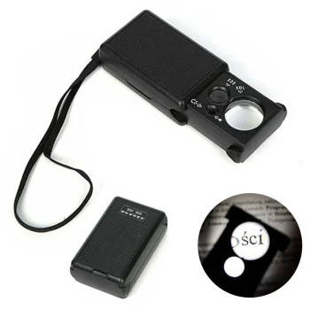 Pocket Jeweler's Loupe with LED & UV Light, 30x and 60x Magnification, Black