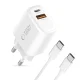 Tech-Protect NCA20 PD 20W QC3.0 USB-A / USB-C Wall Charger + USB-C Cable 100cm - White