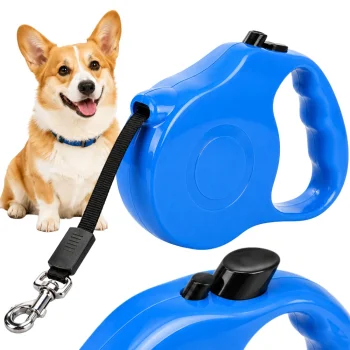 Retractable Tape Dog Leash with Lock, 5m, up to 15kg, Blue