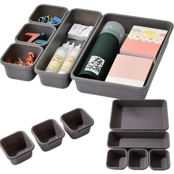 8-Piece Plastic Drawer Organizer Set, Grey