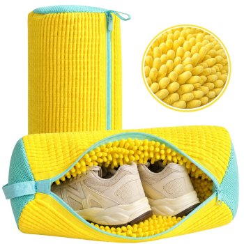 Shoe Washing Bag with Microfiber, Yellow-Mint
