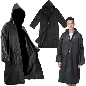 Rain Poncho with Hood, Universal Waterproof Raincoat, Black