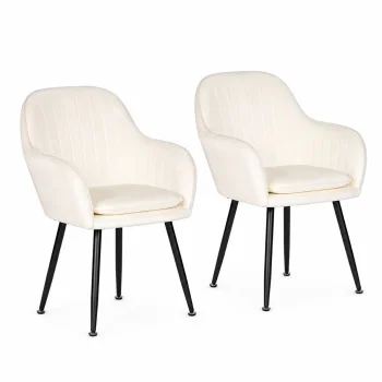 ModernHome Upholstered Velour Dining Chairs Set of 2, Cream