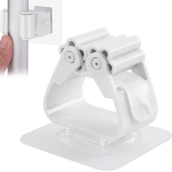 Self-Adhesive Broom and Mop Holder, White
