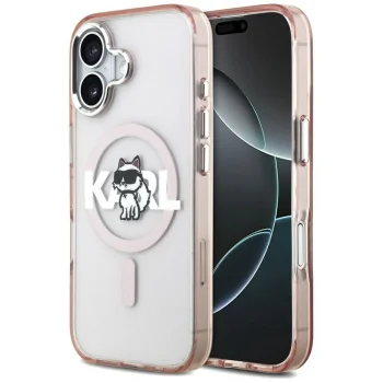 Karl Lagerfeld IML Choupette Sketch Logo MagSafe Case for iPhone 17, Pink