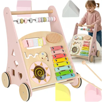 Wooden Push Toy Baby Walker with Abacus, Pink