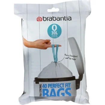 Brabantia PerfectFit Type O Bin Liners 30 L, 40 Pack, White