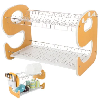 Two-Tier Dish Drying Rack with Tray, 50.5x34x29 cm