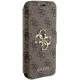 Apple iPhone 15 6.1\" Guess 4G Metal Logo Book Case Cover, Brown
