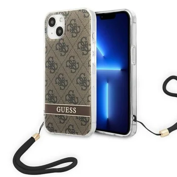 Guess 4G Print Strap Case for iPhone 14 Plus, Brown