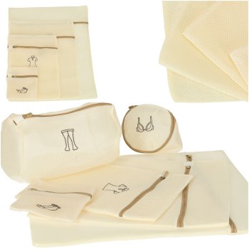 Zippered Mesh Laundry Bags for Delicates, Set of 6, Beige