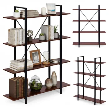 ModernHome S-04A Industrial Loft Bookshelf, 4 Shelves, Metal Frame