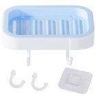 Wall-Mounted Soap Dish with Drainage and 2 Hooks, White