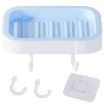 Wall-Mounted Soap Dish with Drainage and 2 Hooks, White