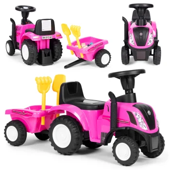 Multistore New Holland Ride-On Tractor with Trailer, Pink