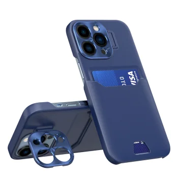 Hurtel iPhone 14 Pro Max Leather Stand Case with Card Slot, Blue