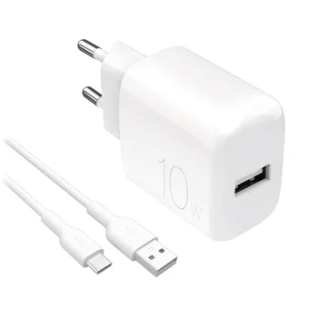Puro PROLITE 10W USB-A Wall Charger + USB-A to USB-C Cable 1.2m - White