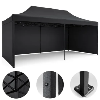 Plonos Garden Pavilion with 3 Walls 3x6m Black