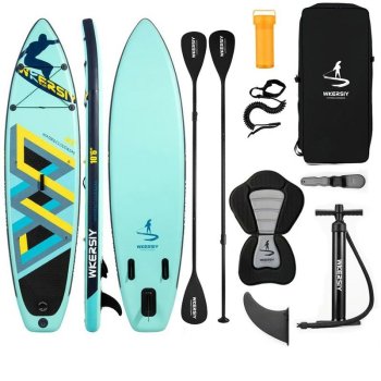 Inflatable SUP board with seat, paddle and backpack, XXL, blue