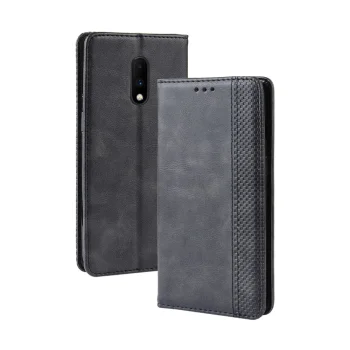 OnePlus 7 Vintage Style Magnetic Leather Wallet Protective Case Cover, Black | Чехол для Телефона...