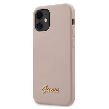 Apple iPhone 12 mini 5.4'' Guess Silicone Script Gold Logo Case Cover (GUHCP12SLSLMGLP), Pink