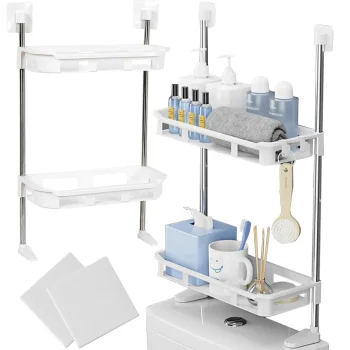 Freestanding Over-the-Toilet Bathroom Rack, 2 Shelves, White