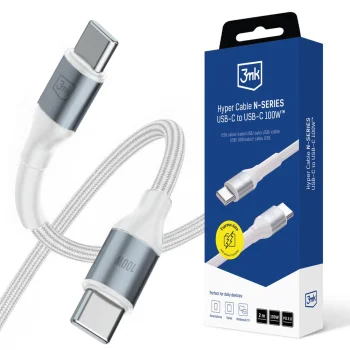 3mk Hyper Cable N-SERIES USB-C to USB-C Cable 2m 100W PD 3.0 QC 3.0 - White