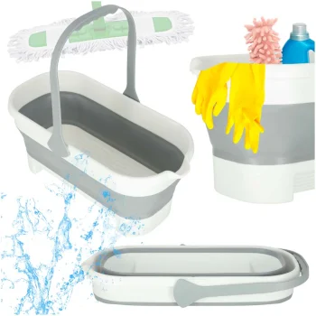 Collapsible Rectangular Mop Bucket with Handle, 15L, Grey