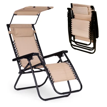 MultiGarden Garden and Beach Sun Lounger with Adjustable Backrest and Canopy, Beige