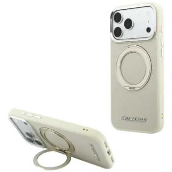 Karl Lagerfeld Ring Stand 360 Saffiano Classic Logo MagSafe Case for iPhone 18 Pro Max / 17 Pro Max, Beige