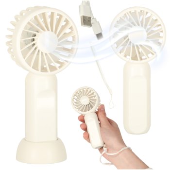 Portable Handheld Fan USB Rechargeable Mini Desk Fan with Stand, White