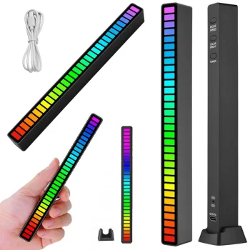 USB RGB LED Light Bar with Sound Reaction and Battery, Black