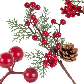 Decorative Christmas Branch, Rowan Berries Sprig, 28 cm