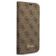 Guess iPhone 14 Wallet Case 4G Vintage Gold Logo, Brown