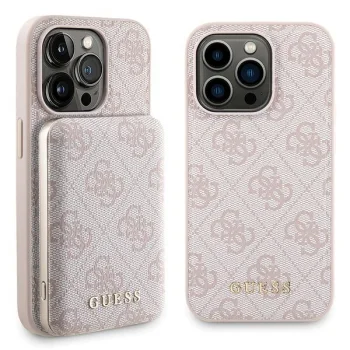 Apple iPhone 15 Pro 6.1'' Guess 4G Metal Logo + 5000mAh MagSafe Power Bank Case Cover, Pink