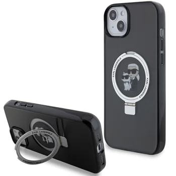 Karl Lagerfeld iPhone 15 Plus Case Ring Stand Karl & Choupette MagSafe, Black