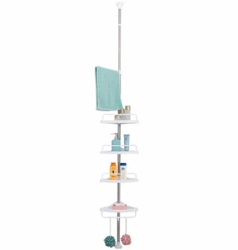 Telescopic Adjustable Corner Shower Bathroom Shelf, White