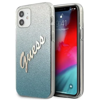 Guess iPhone 12 mini Case Glitter Gradient Script, Blue