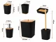 Bathroom Accessory Set, 6 Pieces, Black/Bamboo