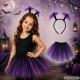 Kids Halloween Costume, Bat Skirt and Headband, Black/Purple