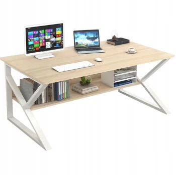 Computer and office desk with shelf, 100x60 cm, light brown/white