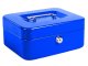 Metal cash box with key and compartments, 20x16x9 cm, blue