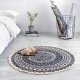 Round Boho Area Rug with Tassels 95 cm, Navy & Grey