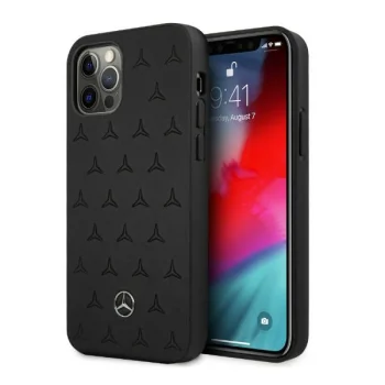 Mercedes iPhone 12 Pro Max Case Leather Stars Pattern, Black