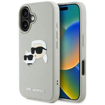 Karl Lagerfeld 3D Rubber Double Heads Case for iPhone 16, Beige