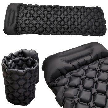 Inflatable camping mat/mattress 190x60x6 cm with pillow, black