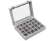 Velvet Jewelry Box with Glass Lid, 24 Compartments, Grey
