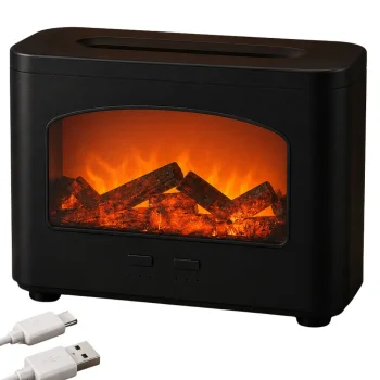 Air Humidifier and Aromatherapy Diffuser with LED Flame Effect, Black