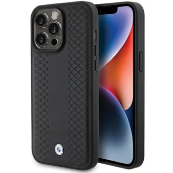 BMW iPhone 15 Pro Max Case Leather Diamond Pattern, Black