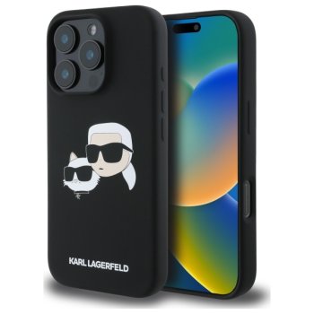 Karl Lagerfeld Silicone Double Heads MagSafe Case for iPhone 16 Pro, Black
